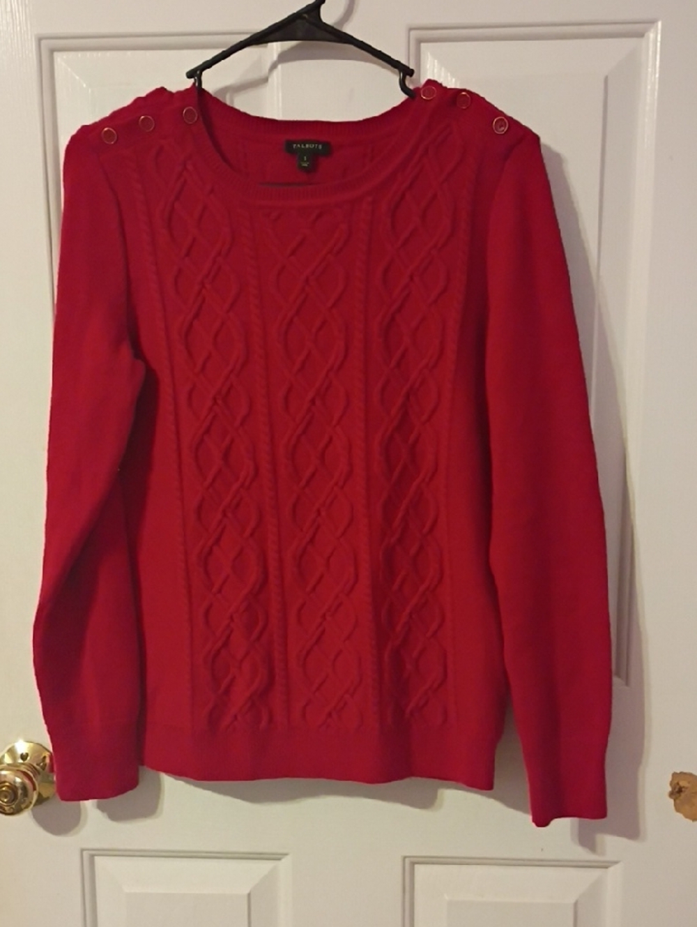 Talbots Red Cable-Knit Shoulder-Button Sweater